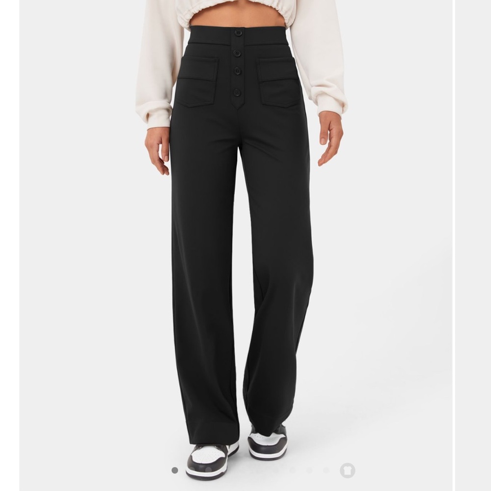 High Waisted Button Multiple Pockets Straight Leg Casual Pants